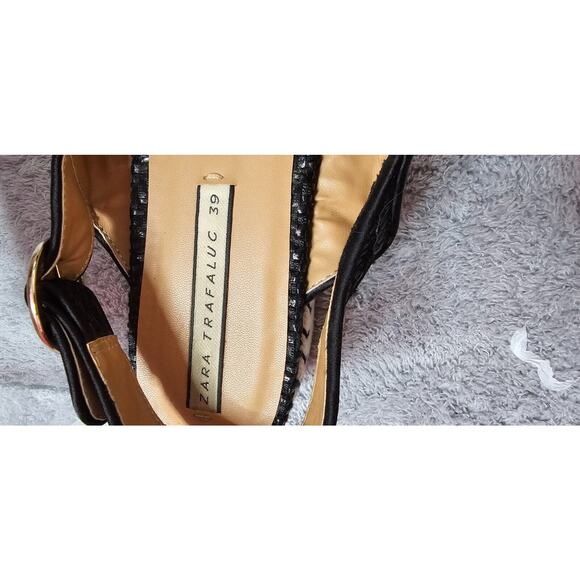 Zara Trafaluc Black Woven Cork Contrast Wedge Platform Sandals 39 8.5 Flatform - Picture 4 of 7